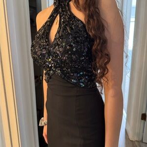Black halter top prom dress